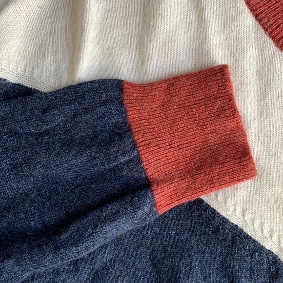 Madewell Color Block Classic Wool Blend Cream Blue Crew Neck Sweater Women’s XXS - Picture 4 of 10